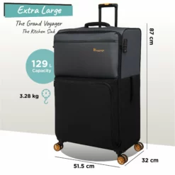 Duo-Tone - Extra Large (Pewter & Black) -UK Suitcase Sales Shop Duo Tone XLarge Black dims weights
