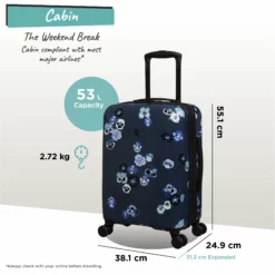 IT Luggage Sheen - 2pc Set (Pansies Floral Blue Depths) -UK Suitcase Sales Shop Sheen Pansies Cabin dims weights