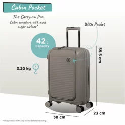 IT Luggage Spontaneous II - Cabin With Pocket (Feather Grey) -UK Suitcase Sales Shop Spontaneous Cabin Pocket Feather dims weights