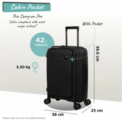 IT Luggage Spontaneous II - Cabin With Pocket (Black) 19 IT Luggage Spontaneous II - Cabin With Pocket (Black) -UK Suitcase Sales Shop Spontaneous Cabin Pocket blk dims weights