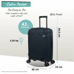 IT Luggage Spontaneous II - Cabin With Pocket (Blueberry) 19 IT Luggage Spontaneous II - Cabin With Pocket (Blueberry) -UK Suitcase Sales Shop Spontaneous Cabin Pocket blueberry dims weights