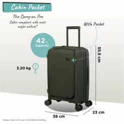 IT Luggage Spontaneous II - Cabin With Pocket (Olive Night) -UK Suitcase Sales Shop Spontaneous Cabin Pocket olive dims weights
