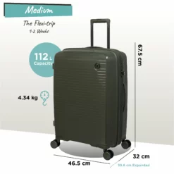 IT Luggage Spontaneous - Medium Plus (Olive Night) -UK Suitcase Sales Shop Spontaneous Med olive dims weights