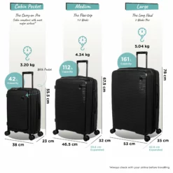 IT Luggage Spontaneous II - 3pc Set (Black) -UK Suitcase Sales Shop Spontaneous Set Pocket blk dims weights