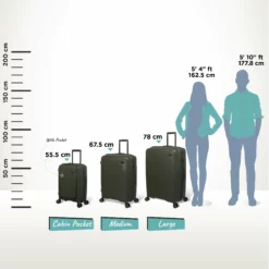 IT Luggage Spontaneous II - 3pc Set (Olive Night) -UK Suitcase Sales Shop Spontaneous Set Pocket olive Relative Size