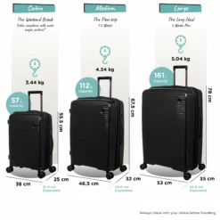 IT Luggage Spontaneous - 3pc Set (Black) -UK Suitcase Sales Shop Spontaneous Set blk dims weights